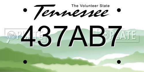 437AB7 Tennessee License Plate