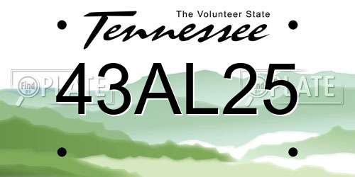 43AL25 Tennessee License Plate