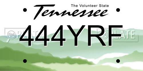 444YRF Tennessee License Plate