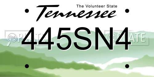 445SN4 Tennessee License Plate