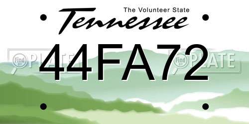 44FA72 Tennessee License Plate