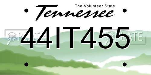 44IT455 Tennessee License Plate