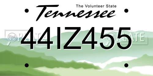 44IZ455 Tennessee License Plate