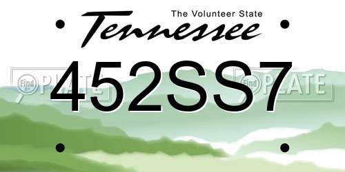 452SS7 Tennessee License Plate
