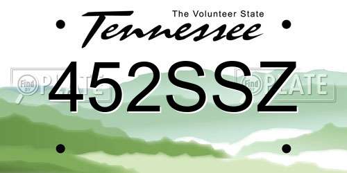452SSZ Tennessee License Plate