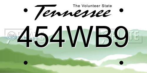 454WB9 Tennessee License Plate