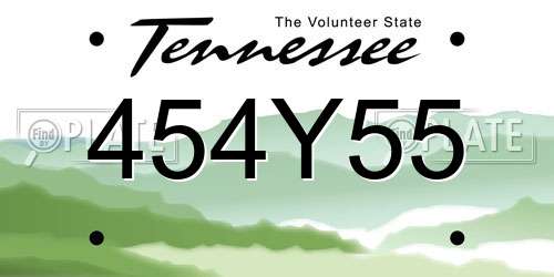 454Y55 Tennessee License Plate