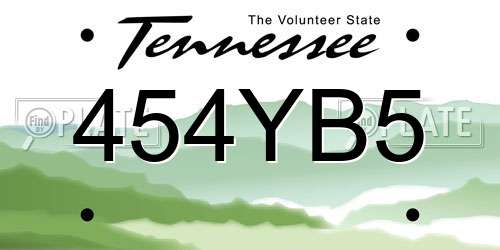 454YB5 Tennessee License Plate