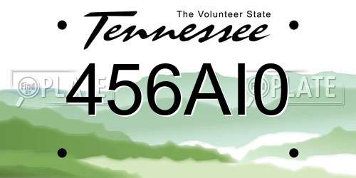 456AI0 Tennessee License Plate