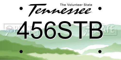456STB Tennessee License Plate