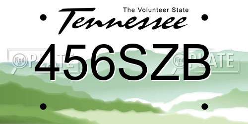 456SZB Tennessee License Plate