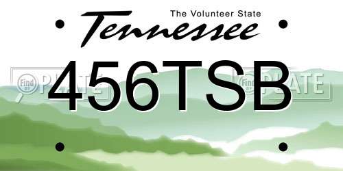 456TSB Tennessee License Plate