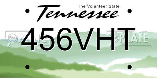 456VHT Tennessee License Plate
