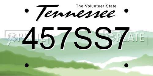 457SS7 Tennessee License Plate
