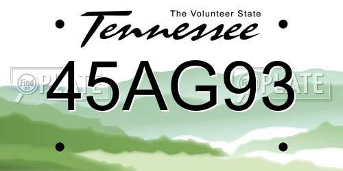 45AG93 Tennessee License Plate