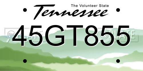 45GT855 Tennessee License Plate