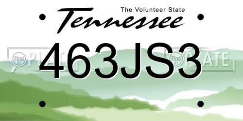 463JS3 Tennessee License Plate