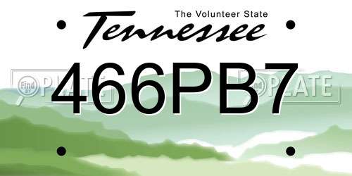 466PB7 Tennessee License Plate