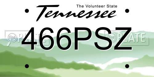 466PSZ Tennessee License Plate