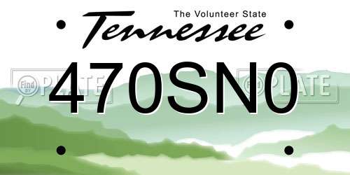 470SN0 Tennessee License Plate