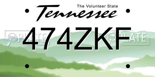 474ZKF Tennessee License Plate