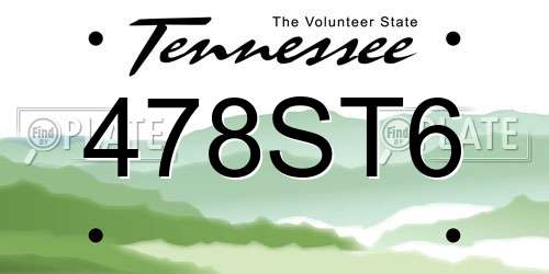 478ST6 Tennessee License Plate
