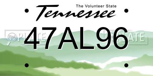 47AL96 Tennessee License Plate