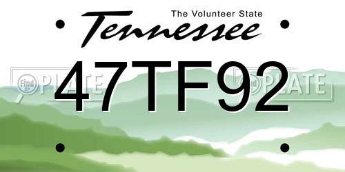 47TF92 Tennessee License Plate