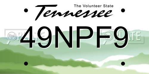 49NPF9 Tennessee License Plate