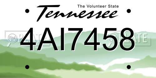 4AI7458 Tennessee License Plate