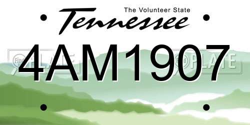 4AM1907 Tennessee License Plate
