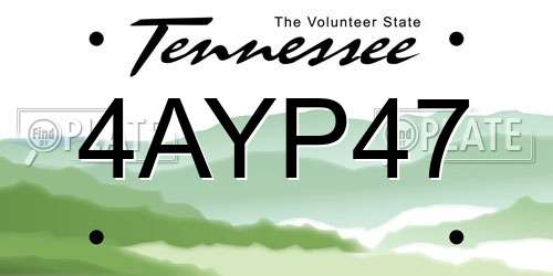 4AYP47 Tennessee License Plate