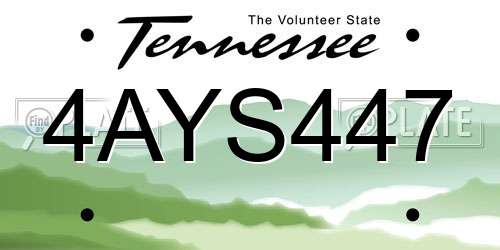 4AYS447 Tennessee License Plate