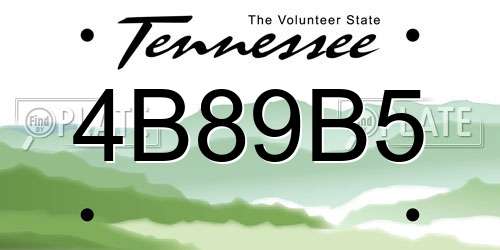 4B89B5 Tennessee License Plate