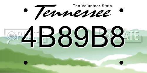 4B89B8 Tennessee License Plate