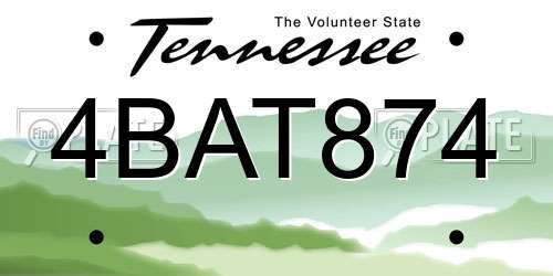 4BAT874 Tennessee License Plate