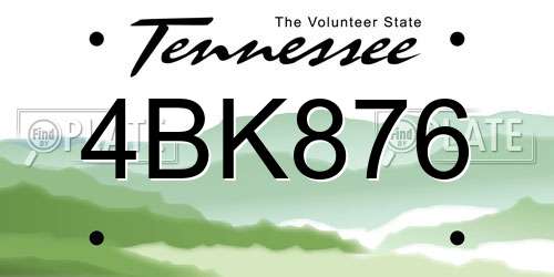 4BK876 Tennessee License Plate