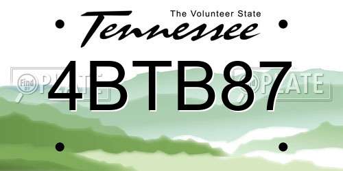 4BTB87 Tennessee License Plate
