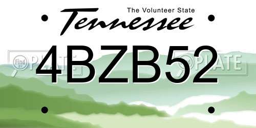 4BZB52 Tennessee License Plate