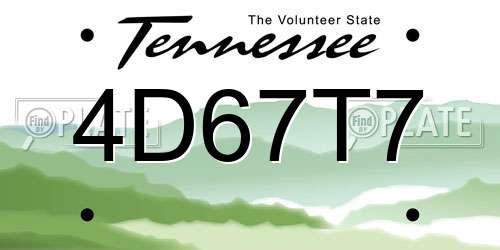 4D67T7 Tennessee License Plate