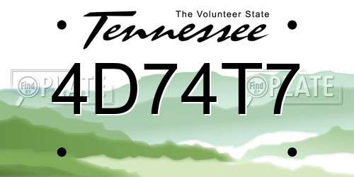 4D74T7 Tennessee License Plate