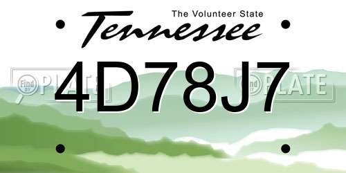 4D78J7 Tennessee License Plate