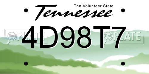 4D98T7 Tennessee License Plate