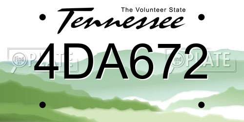 4DA672 Tennessee License Plate