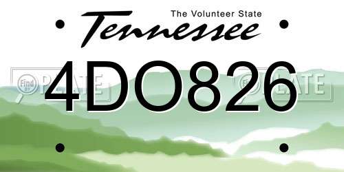 4DO826 Tennessee License Plate