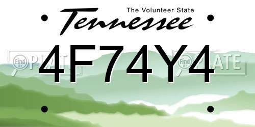 4F74Y4 Tennessee License Plate