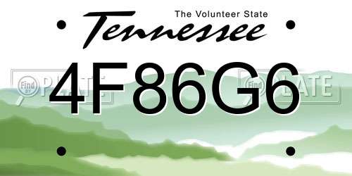 4F86G6 Tennessee License Plate