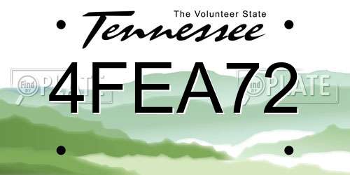 4FEA72 Tennessee License Plate