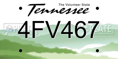 4FV467 Tennessee License Plate