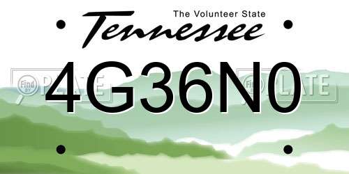 4G36N0 Tennessee License Plate